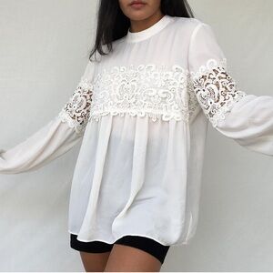 Express Size M Cream Career Blouse with Embroidery Detail